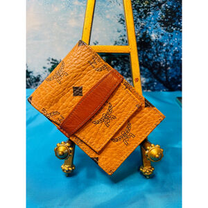 MCM Brown Black Monogram Coated Canvas Pouch/Wallet